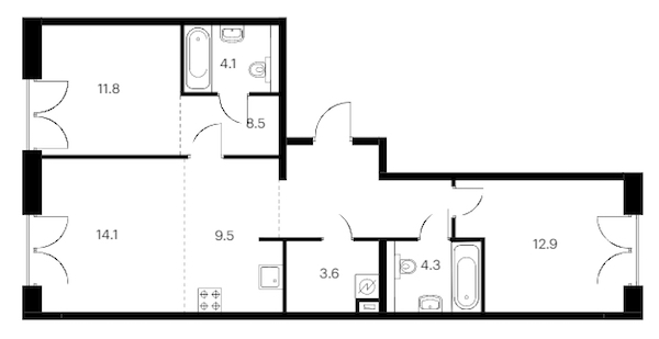 2-комнатная квартира 72.8 м², 5/9 эт., ЖК «Лермонтовский 54»